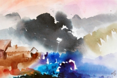 Landscape Series. Untitled 35. Large Watercolor 9x13.25